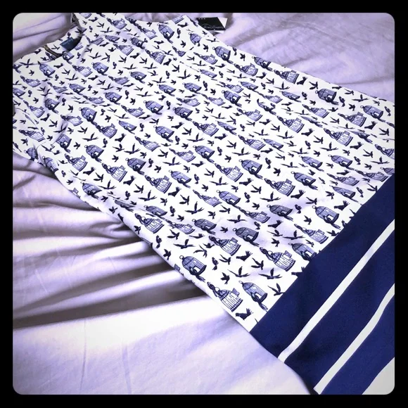 NEW! Gabby Skye Birdcage Print Shift Dress Birds Mod‎ Coastal Grandmother - Picture 3 of 13